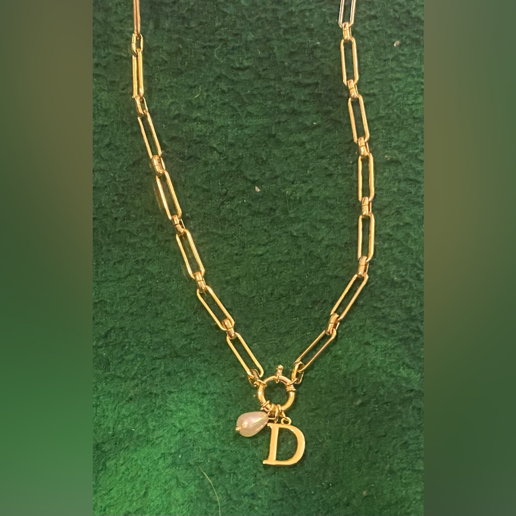 Gold Initial “D” Necklace With Pearl Accent Paperclip Chain Adjustable Nwt
